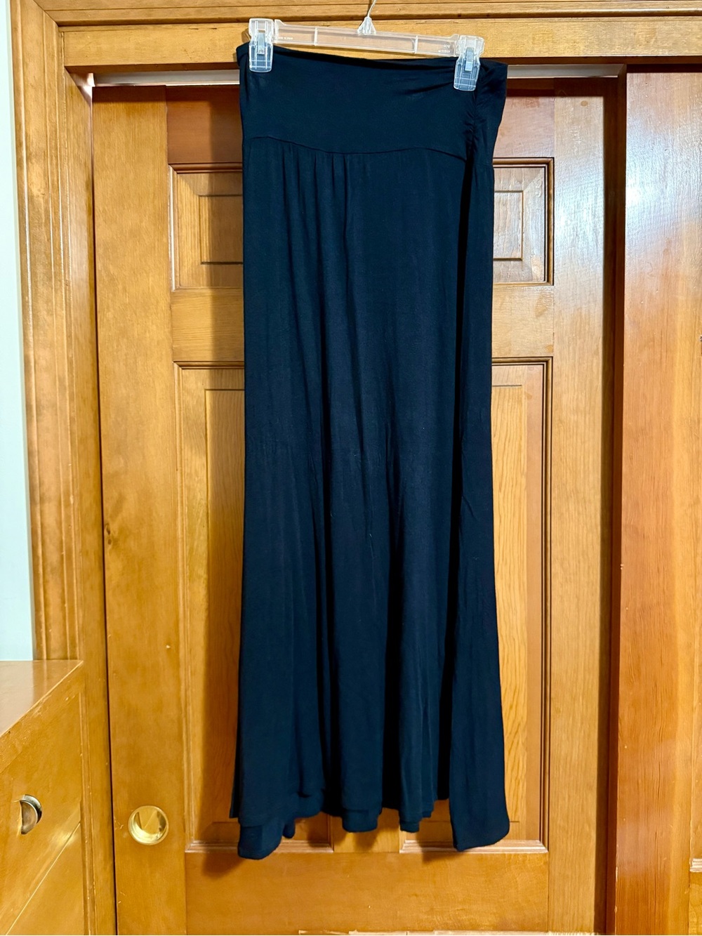 AB Studio Black Maxi Skirt with Fold-Over Waist